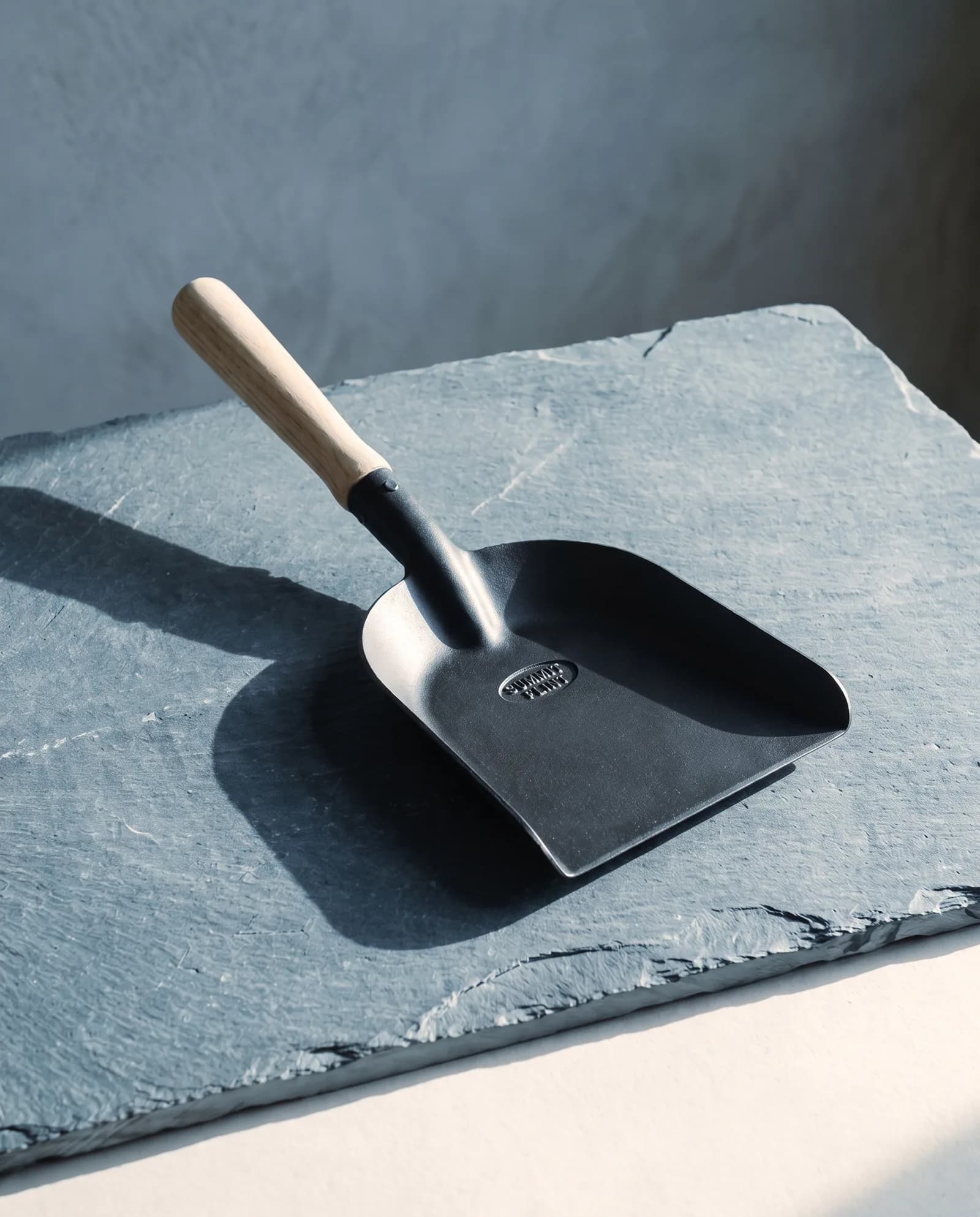 Ash Shovel — Deep pan, rolled edge, pinned ash handle.