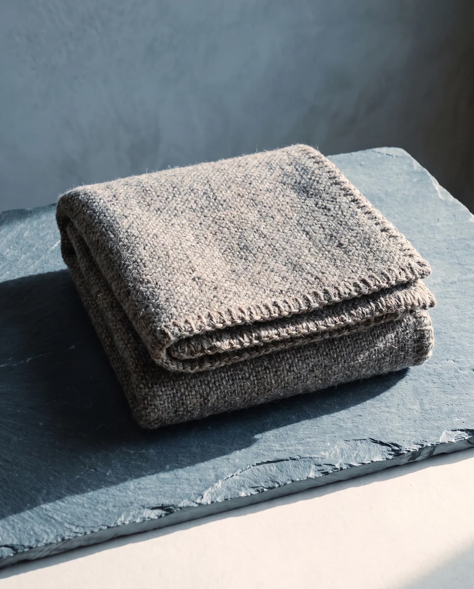 Undyed Camp Blanket — Heavyweight single-flock wool, whipped edge.